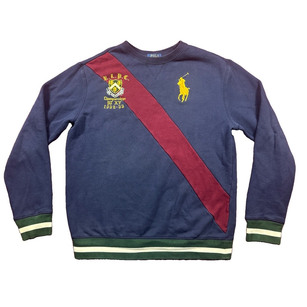 Polo Ralph Lauren Sweatshirt Youth XL 18-20 Navy Crest Big Pony Stripe Crewneck